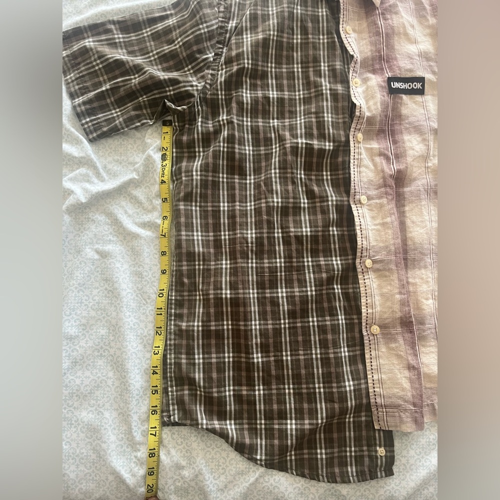 Two-Toned Reworked Plaid Button-Up - Picture 2 of 5